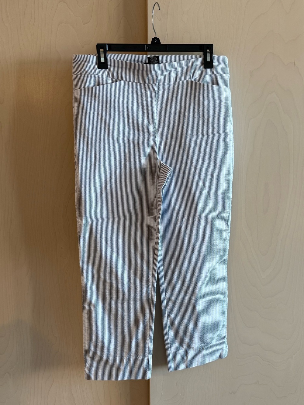 Hilary Radley Navy & White Pinstripe Cropped Pants